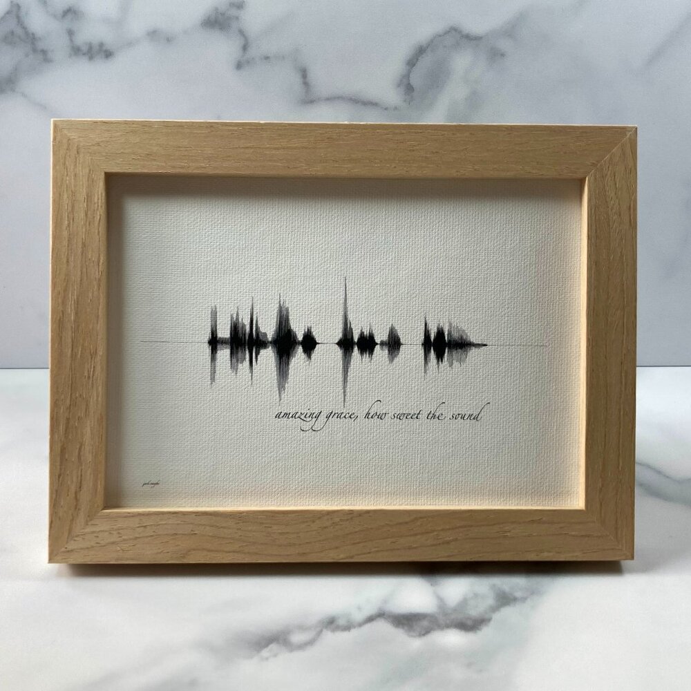 NEW Amazing Grace Soundwave Framed Canvas 5x7in Black White Christian Hymn